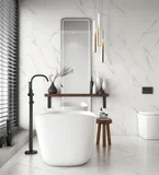 Piso Classic Marmo Caixa 2,53m² Retificado Branco e Marrom 53x53cm Savane