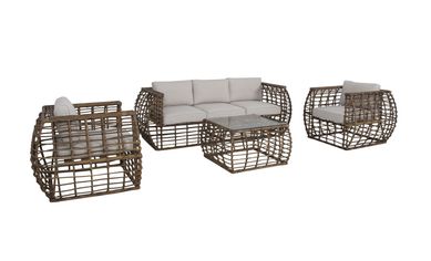 Conjunto Estar Borneo 3 Peas Aluminio e Ratan