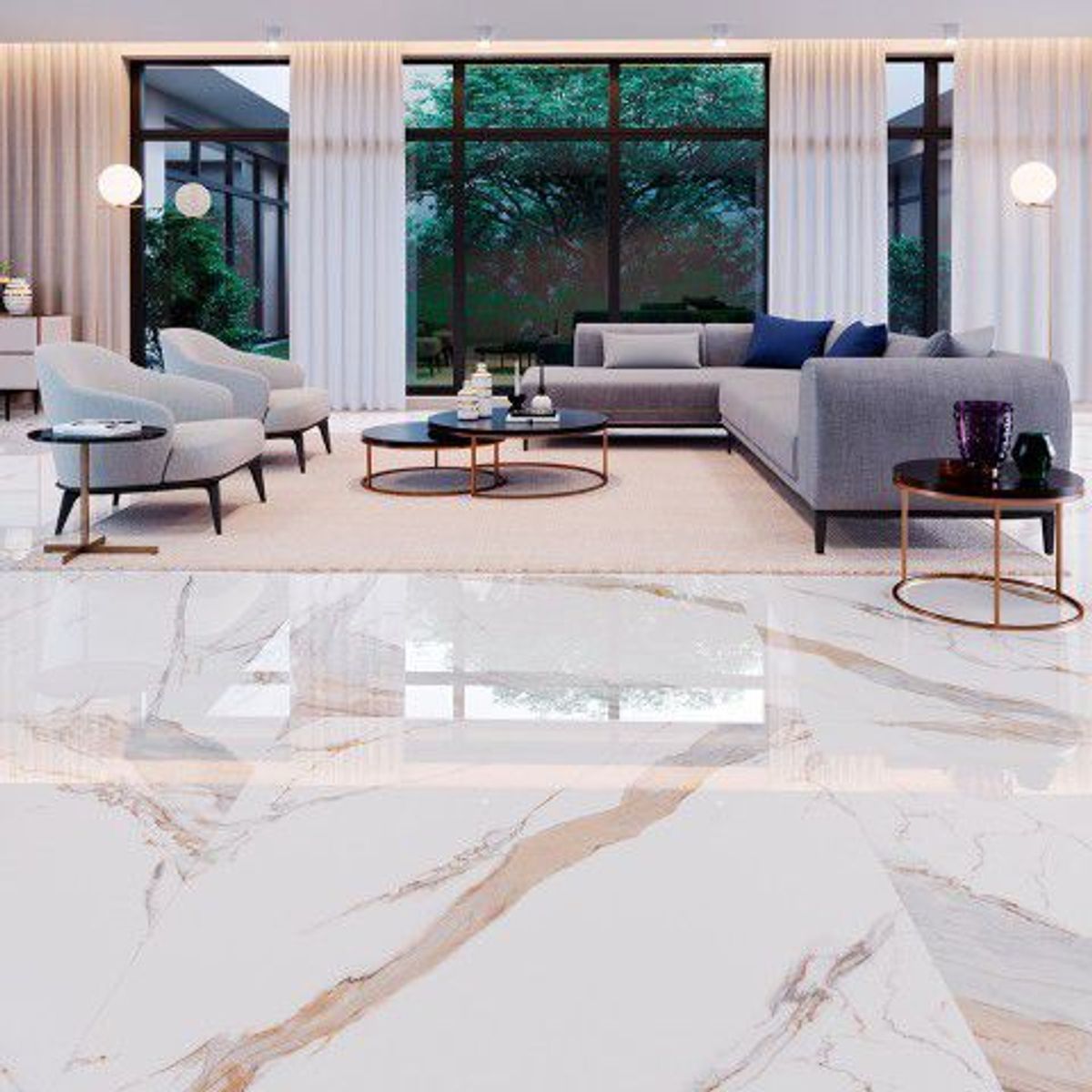 Piso Porcelanato Polido Retificado Branco Interno 90x90cm Calacata Oro Lux Biancogres Caixa 2,4m², marca Biancogres - Foto Principal