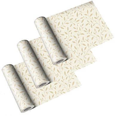 Kit com 3 Rolos Papel de Parede Folhinhas Bege