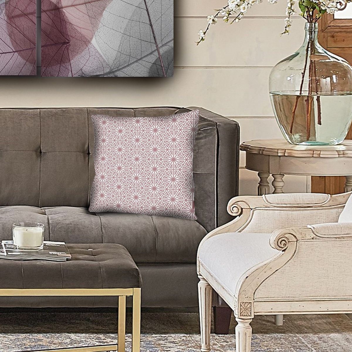 Almofada de Veludo Geométrico Midcentury VI 42x42cm Rosa, marca Just Home Collection - Foto Principal