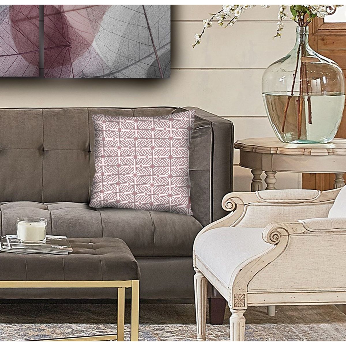 Almofada de Veludo Geométrico Midcentury VI 42x42cm Rosa, marca Just Home Collection - Foto Principal
