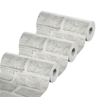 Kit com 3 Papeis de Parede Tijolinhos Cinza