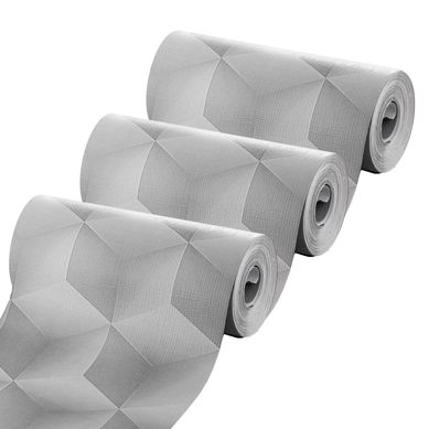 Kit com 3 Papeis de Parede Geomtrico Cubo 3D Cinza