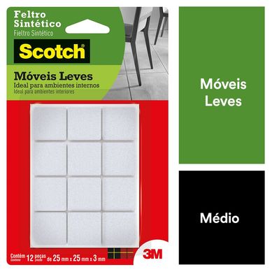 Feltro Sinttico para Mveis Leves 3M Scotch Quadrado Branco Mdio - 12 unidades