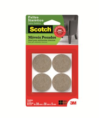 Feltro Sinttico para Mveis Pesados 3M Scotch Redondo Marrom Mdio - 8 unidades