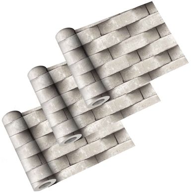 Kit com 3 Rolos Papel de ParedeTijolos Descascados 50x1000cm Cinza