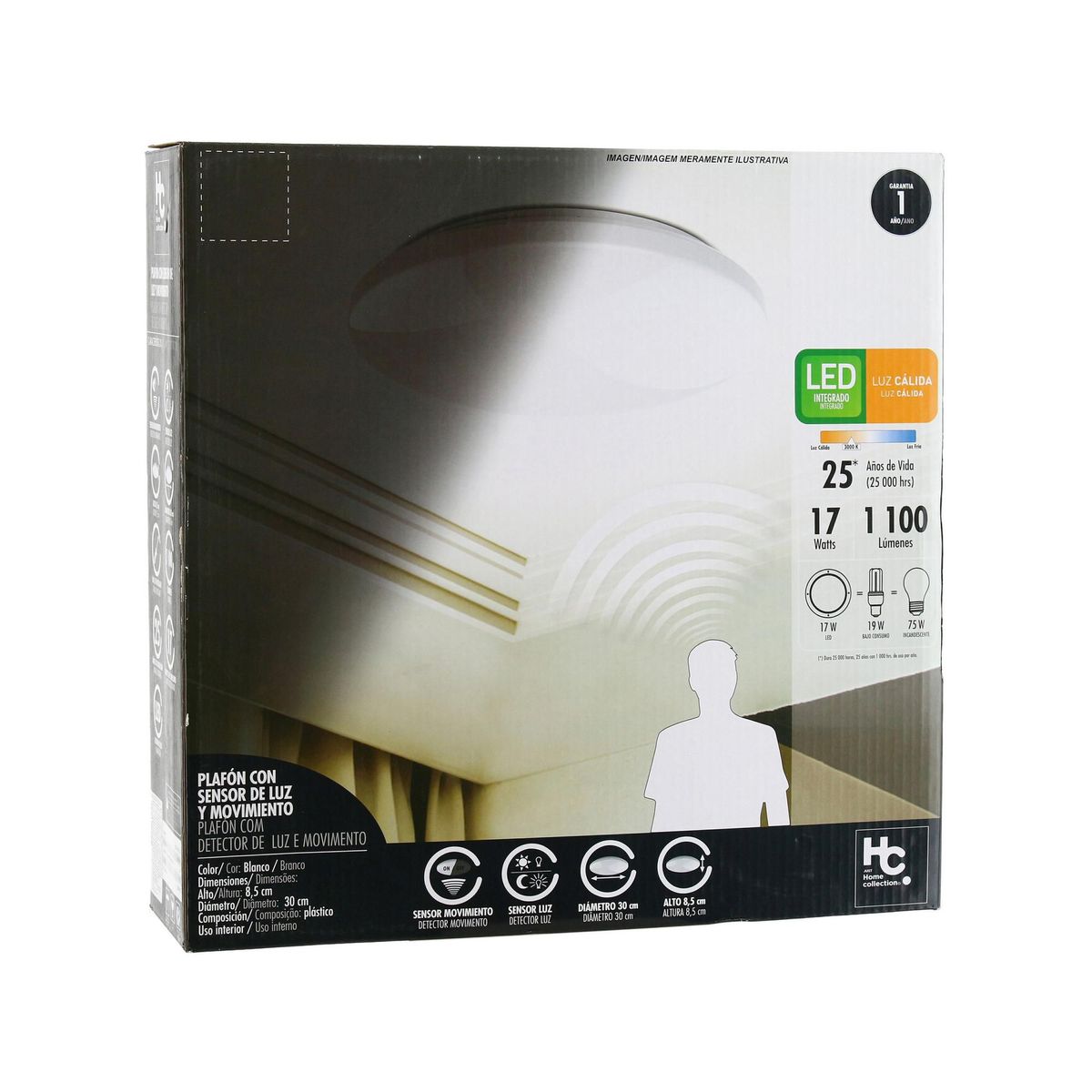 Plafon com Sensor de Movimento 30cm 17W 1200lm 3000K Bivolt Branco Just Home Collection, marca Just Home Collection - Foto 2