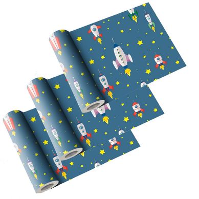 Kit com 3 Rolos Adesivo Contact 45x200cm Foguete Espacial