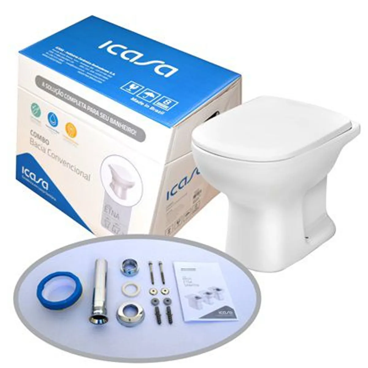 Kit Vaso Sanitário Convencional com Assento Branco Quadrado Etna Icasa, marca Icasa - Foto 2