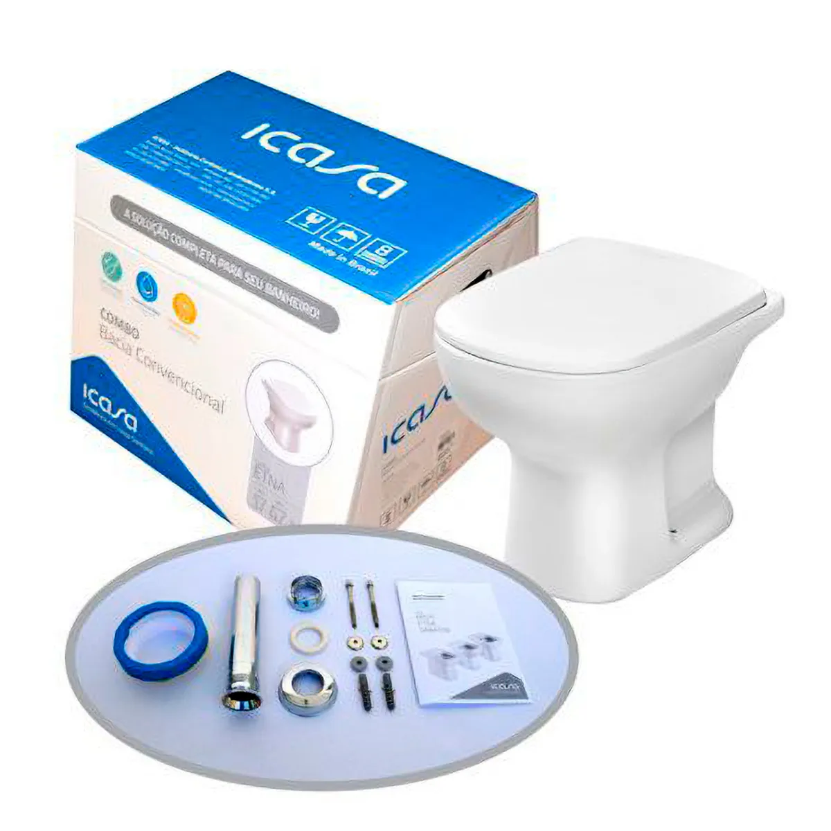 Kit Vaso Sanitário Convencional com Assento Branco Quadrado Etna Icasa, marca Icasa - Foto Principal