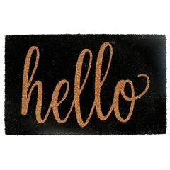 Capacho Fibra Coco Hello 45x75cm Marrom e Preto Just Home Collection