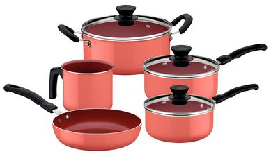 Conjunto de Panelas Tramontina vora com Revestimento Interno Cermico Coral 5 Peas