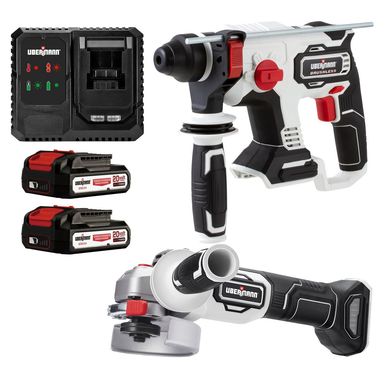 Kit 1 Esmerilhadeira Angular + 1 Martelete + 1 Kit Carregador 20V 220V com 2 Baterias 2.0Ah Ubermann