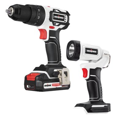 Kit 1 Furadeira sem Fio 2X2.0Ah 120-60Hz 20V + 1 Holofote sem Fio 20V Ubermann