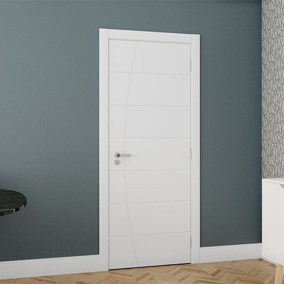Porta Montada de Giro Frisada Madeira Solida MDP Branco UV Acabado Esquerda 215x88x14cm Elegance, marca Vert - Foto 2