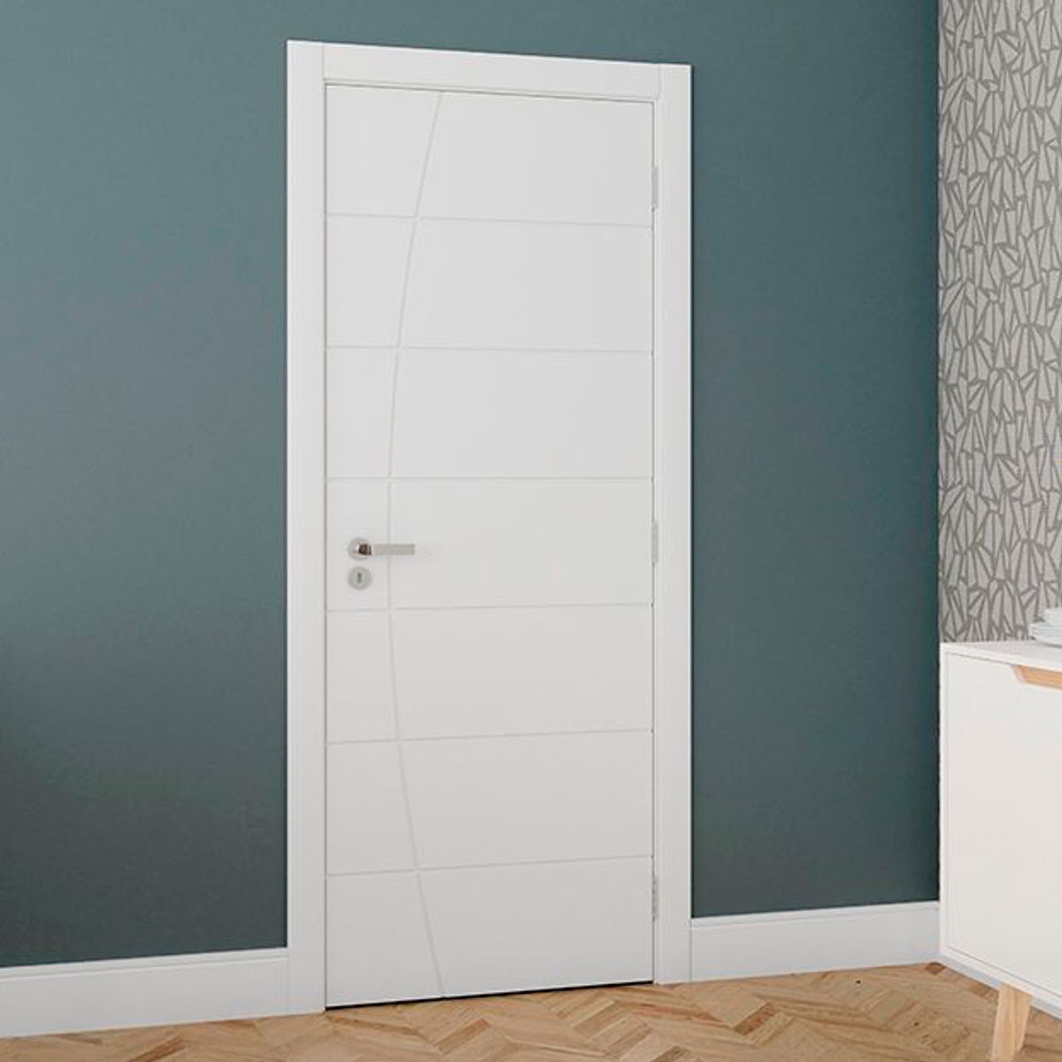 Porta Montada de Giro Frisada Madeira Solida MDP Branco UV Acabado Esquerda 215x88x14cm Elegance, marca Vert - Foto Principal