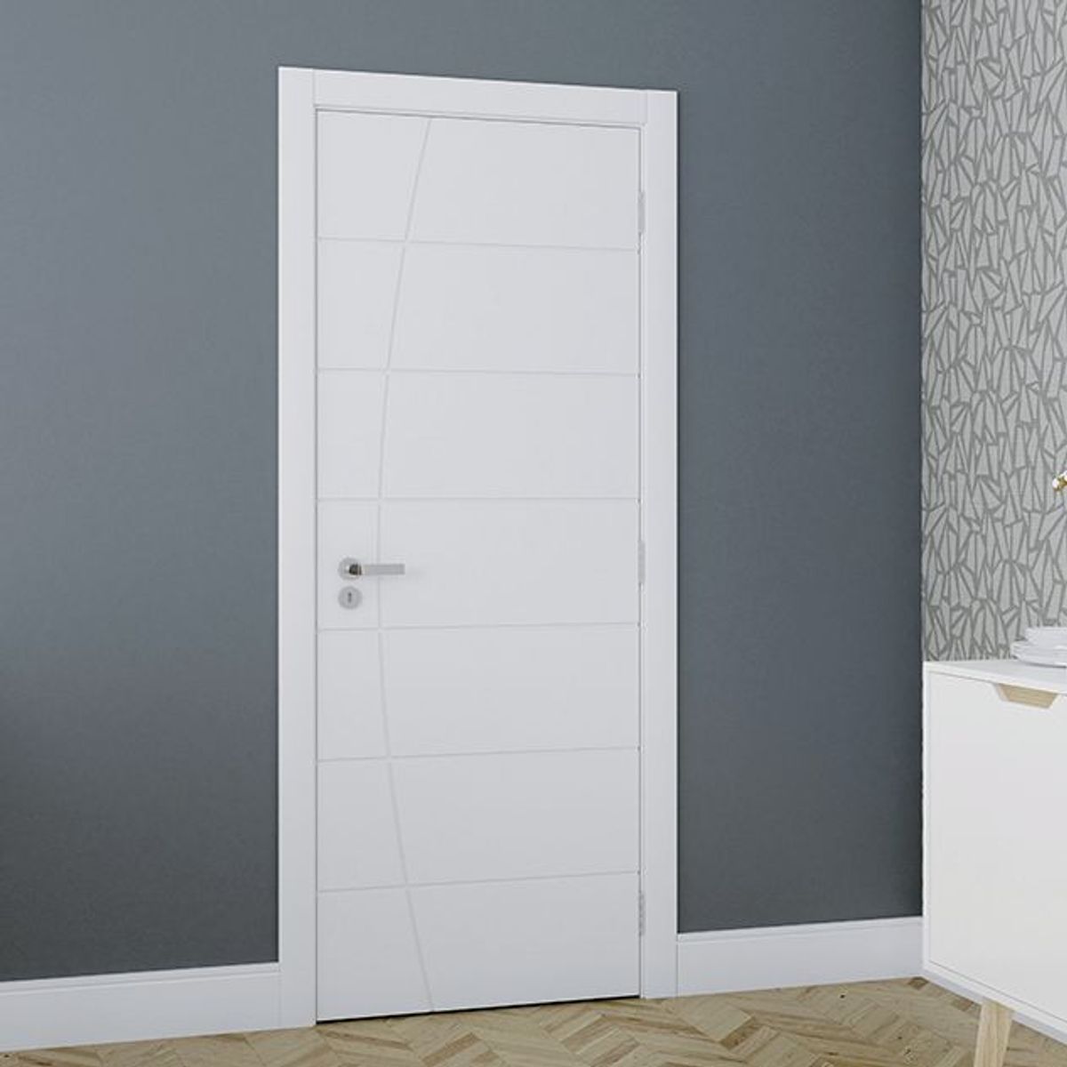 Porta Montada de Giro Frisada Madeira Solida MDP Branco UV Acabado Esquerda 215x78x14cm Elegance, marca Vert - Foto Principal