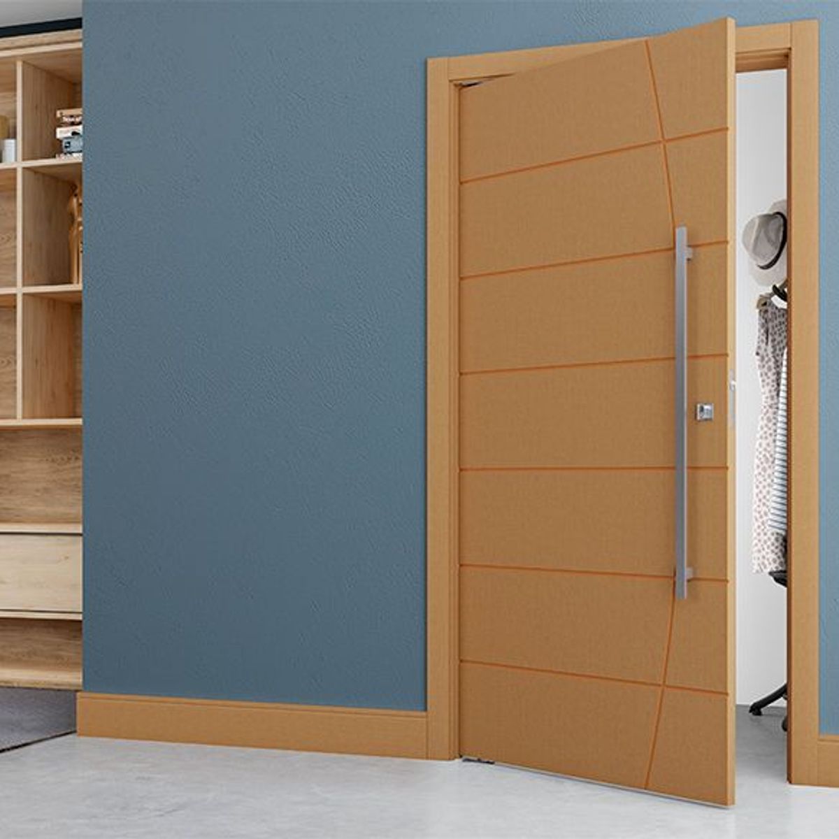 Kit Porta Pivotante Frisada Madeira Solida Freijo Acabado Reversível 215x108x14cm Elegance, marca Vert - Foto 2