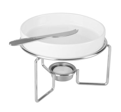 Cj 3 peas Rechaud para Queijo Brie Com Faca de Ao Inox e Suporte Niquelado