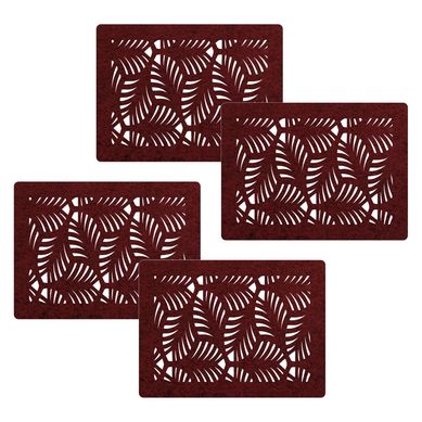Kit com 4 Jogos Americanos Folhas Vermelho Grena Cia Laser