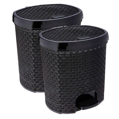 Combo com 2 Lixeiras 6 Litros Com Pedal Rattan Preta