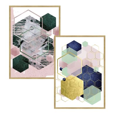 Combo 2 Quadros com vidro Milenium 35x50cm Rosa 