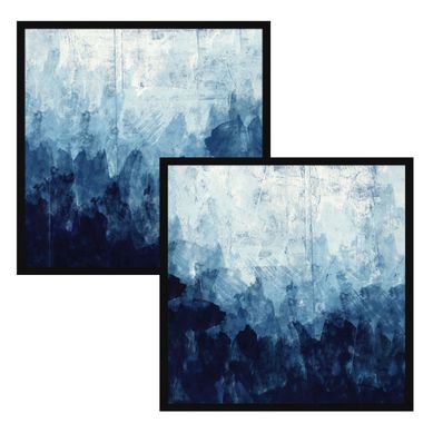 Combo 2 Quadros com vidro Abstrato 35x35cm Azul 