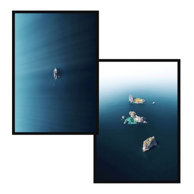 Combo Quadro com Vidro Canoa 35x50cm e Quadro com Vidro Ilhas 35x50cm Azul