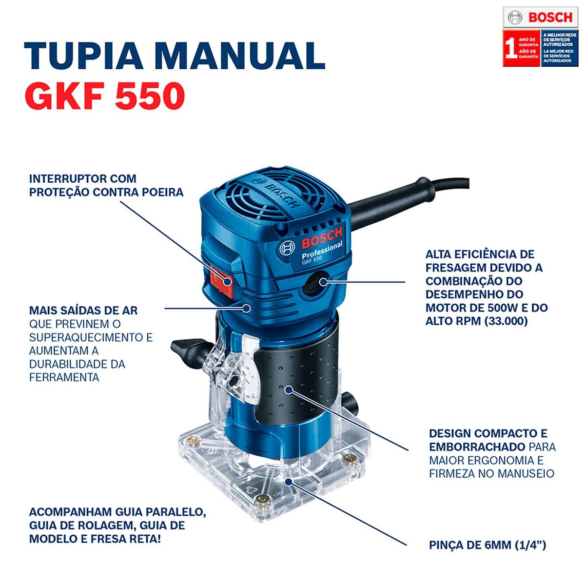 Tupia GKF550 com 550W 220V com 2 Pinças, marca Bosch - Foto 2
