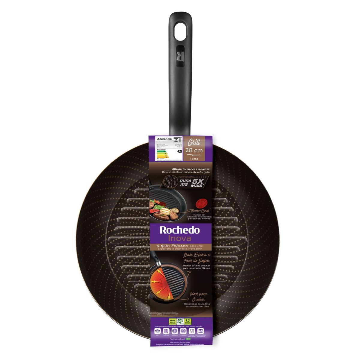 Frigideira Grill Antiaderente Rochedo Inova 28cm Rochedo, marca Rochedo - Foto Principal