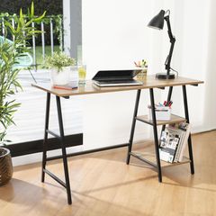 Mesa de Escritorio com 2 Prateleiras Mel e Preto 120x48x75cm Just Home Collection
