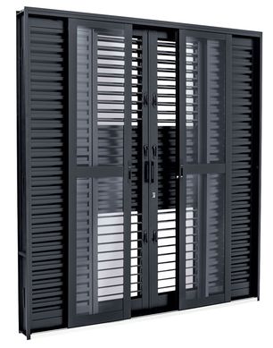 Porta Balco Multiflex Ao Preto 6 Folhas Central 217x200x16,5cm Pratika