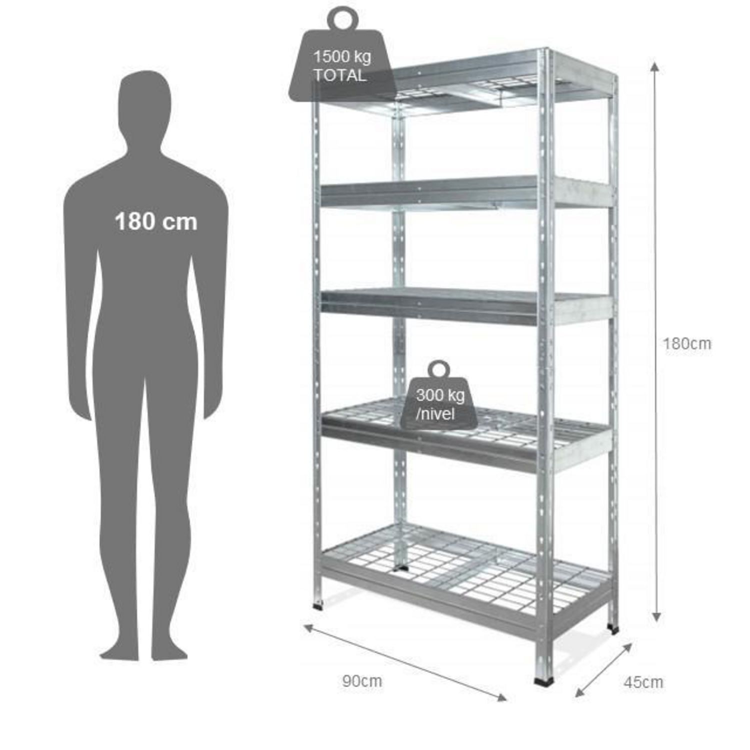 Estante de Metal com 5 Prateleiras Cinza 180x90x45cm 1500kg Fisxer