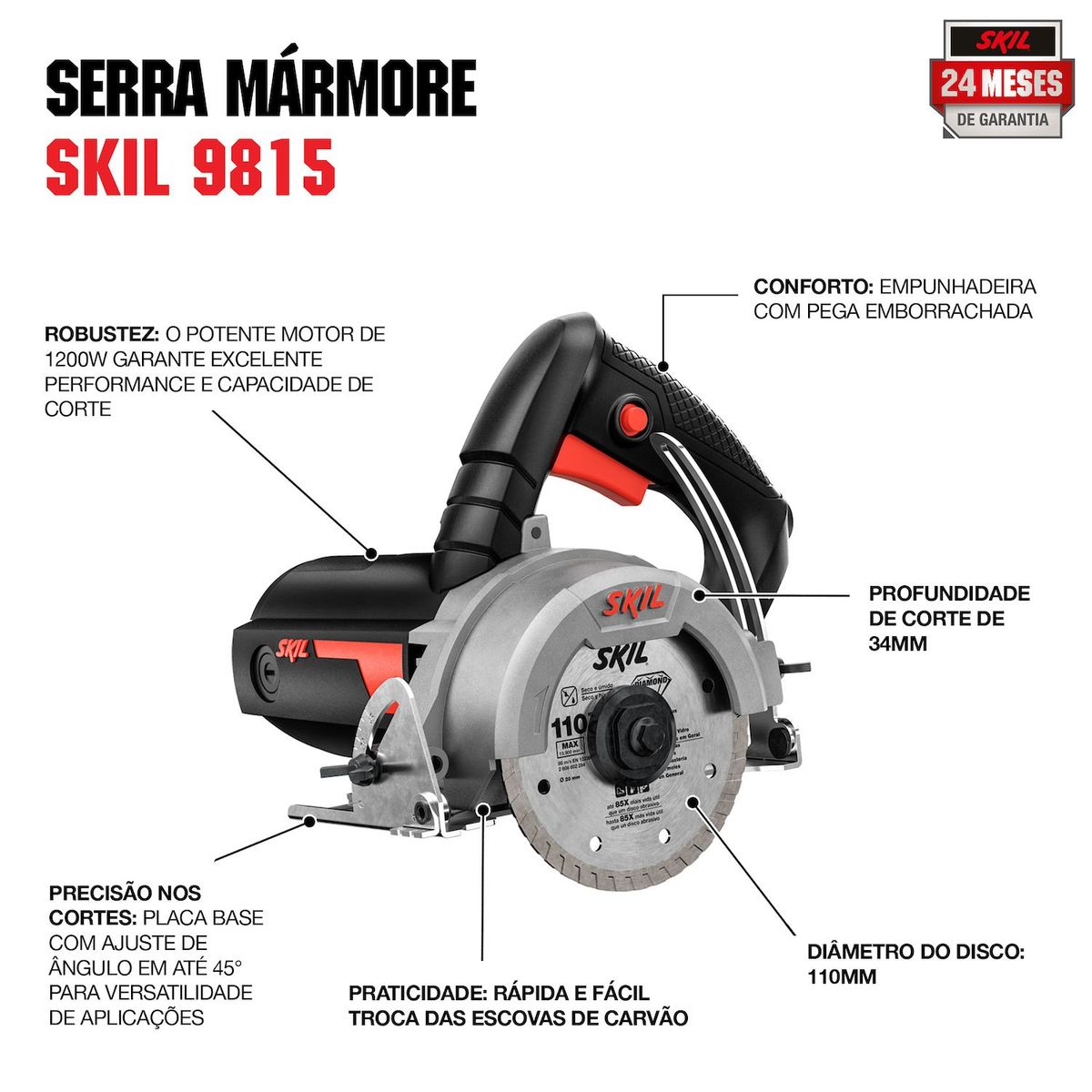 Serra Mármore Skil 9815 1200W 127V, marca Skil - Foto 2