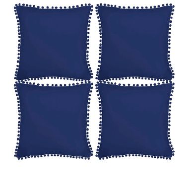 Combo com 4 Almofadas Pompom 45x45cm Azul Marinho