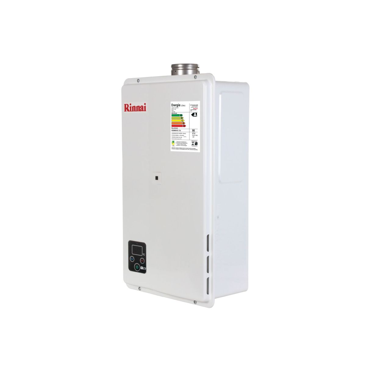 Aquecedor de Água a Gás Bi-Volt Eletrônico GLP - 35°C à 60°C - E27, marca Rinnai - Foto Principal