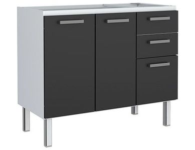 Gabinete Ao para Pia Eros Flat Montado 120cm Preto Semi Brilho Cozimax