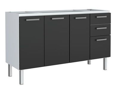 Gabinete Aco Para Pia 150 Eros Flat Preto Semi Brilho Montado Cozimax
