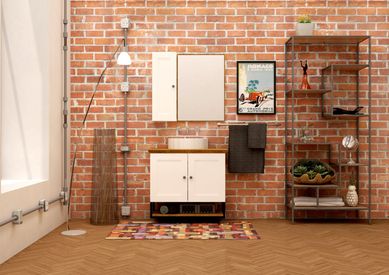 Gabinete para Banheiro sem Cuba Nordic Branco/Ipe 80cm Mazzu
