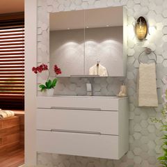 Gabinete para Banheiro com Cuba Jazz 80cm Branco Fosco Mazzu