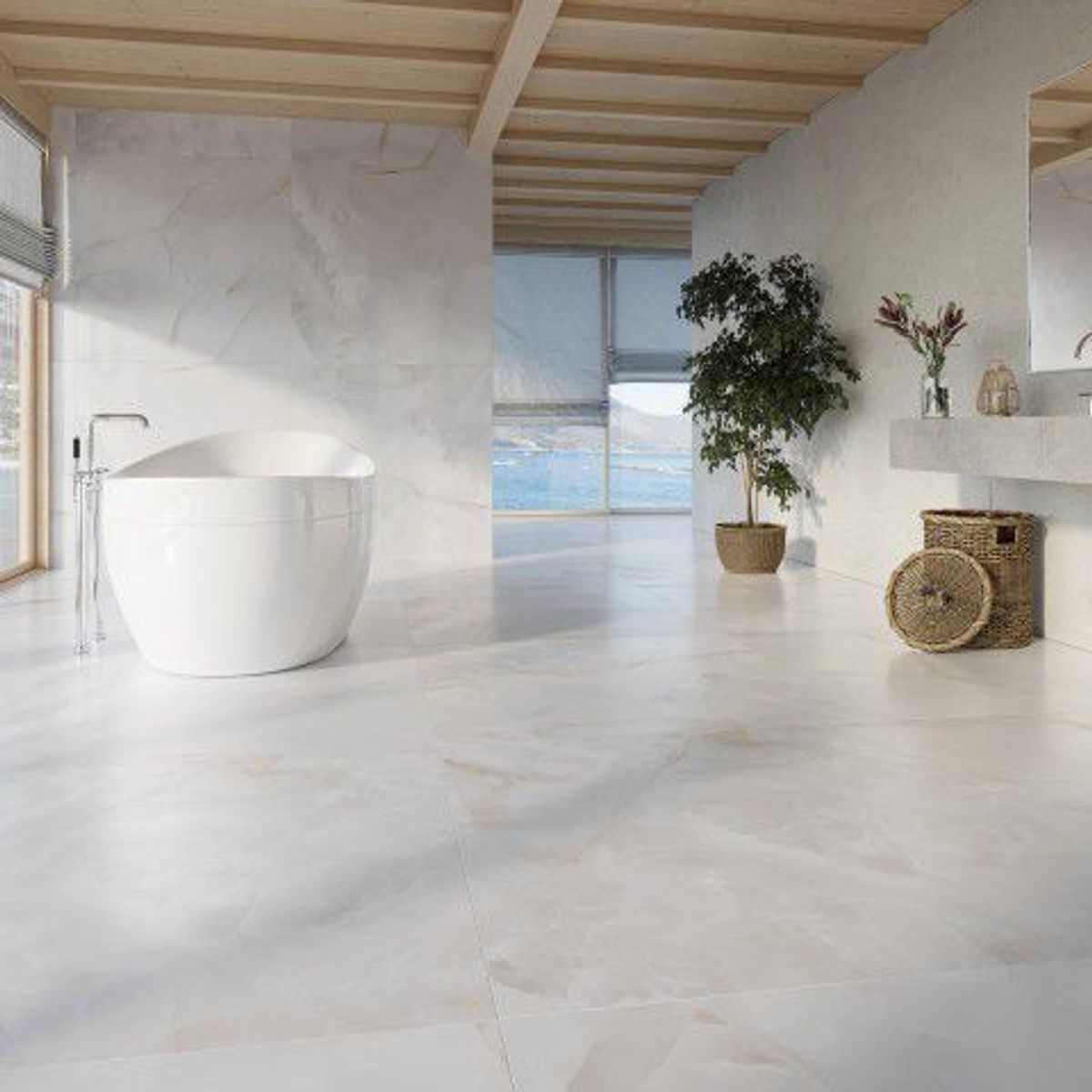 Piso Porcelanato Acetinado Retificado Bege Interno 90x90cm Onix Bianco Satin Biancogres Caixa 2,4m², marca Biancogres - Foto Principal