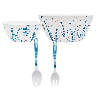 Kit com Saladeira Melamina + 6 Bowls Melamina + Talheres Salada Melamina Graphic Work