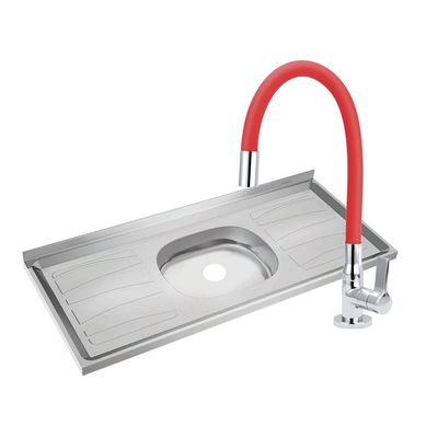Kit 1 Torneira Cozinha Mesa Bica Vermelha Sensi Dacqua + 1 Pia Inox com Cuba N3 Prata Ghelplus