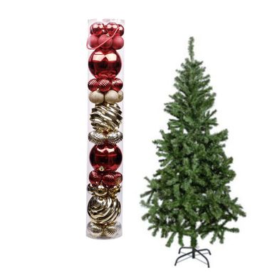Kit com 1 rvore de Natal Casa Bonita + Kit Bola de Natal Vermelho e Dourado 44 Unidades Dear Santa