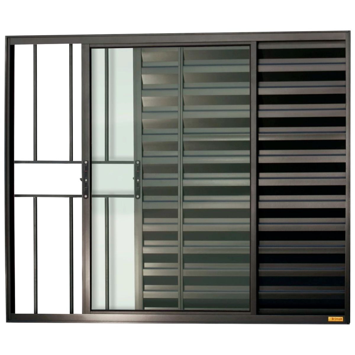 Janela Veneziana Alumínio Preto 3 Folhas Com Grade Esquerda 100x100x8cm Confort, marca Brimak - Foto Principal