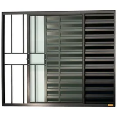 Janela Veneziana Alumínio Preto 3 Folhas Com Grade Esquerda 100x100x8cm Confort