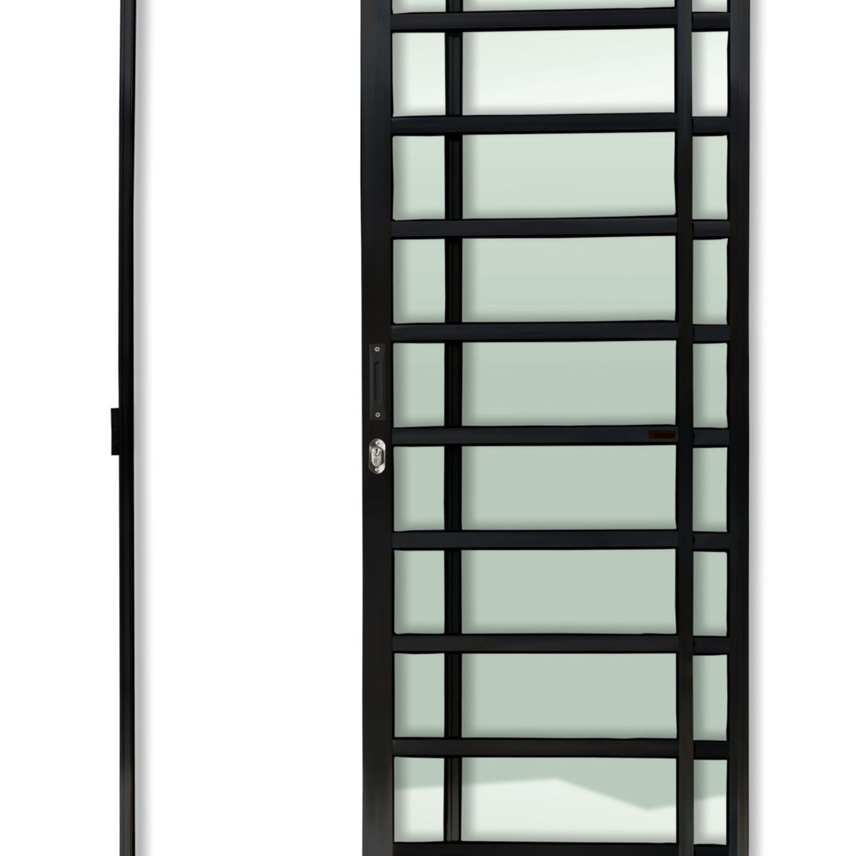 Porta de Correr com Travessa Alumínio Preto 2 Folhas Esquerda 210x150x7,8cm Super 25, marca Brimak - Foto Principal