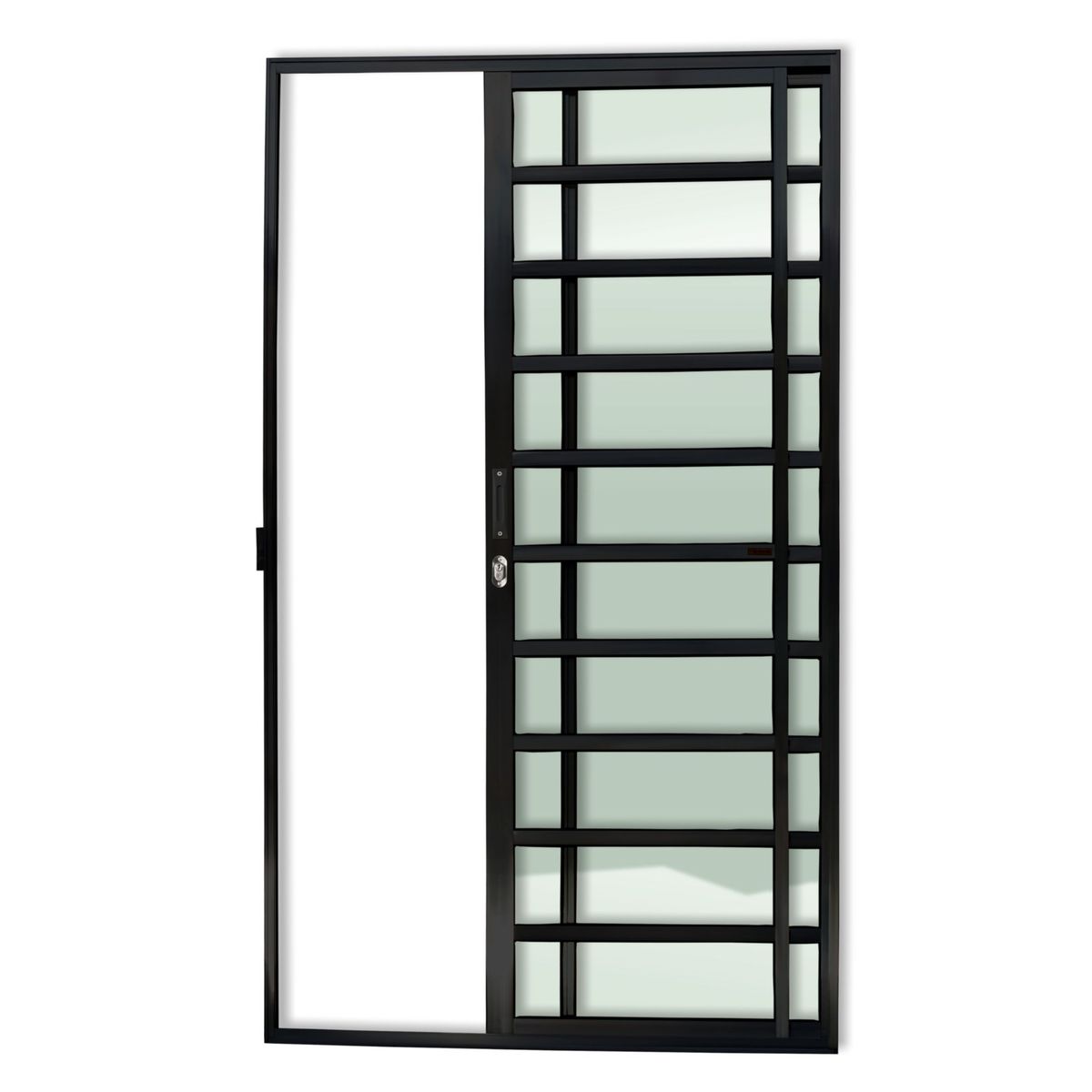 Porta de Correr com Travessa Alumínio Preto 2 Folhas Esquerda 210x150x7,8cm Super 25, marca Brimak - Foto Principal