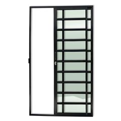 Porta de Correr com Travessa Alumínio Preto 2 Folhas Esquerda 210x150x7,8cm Super 25
